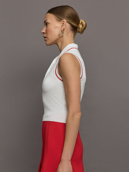 Carbon38 | Tennis Sleeveless Polo - White / Bittersweet