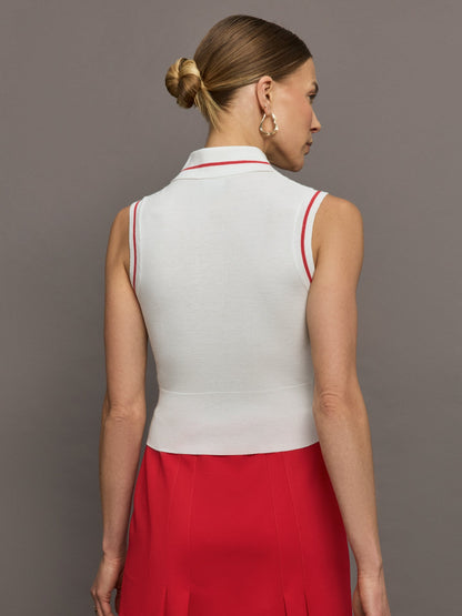 Carbon38 | Tennis Sleeveless Polo - White / Bittersweet