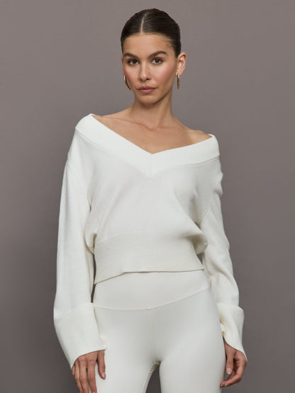 Carbon38 | Bell Sleeve Off Shoulder Sweater - Cloud Dancer