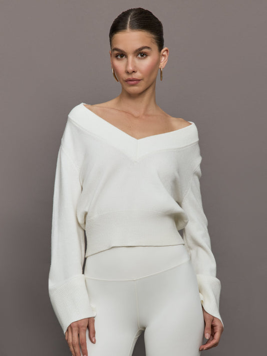 Carbon38 | Bell Sleeve Off Shoulder Sweater - Cloud Dancer
