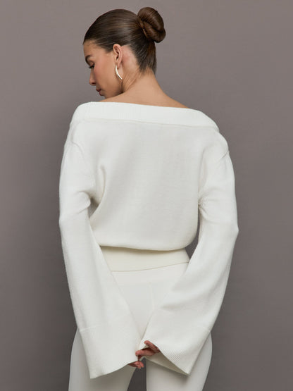 Carbon38 | Bell Sleeve Off Shoulder Sweater - Cloud Dancer