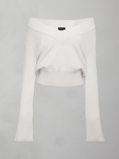 Carbon38 | Bell Sleeve Off Shoulder Sweater - Cloud Dancer