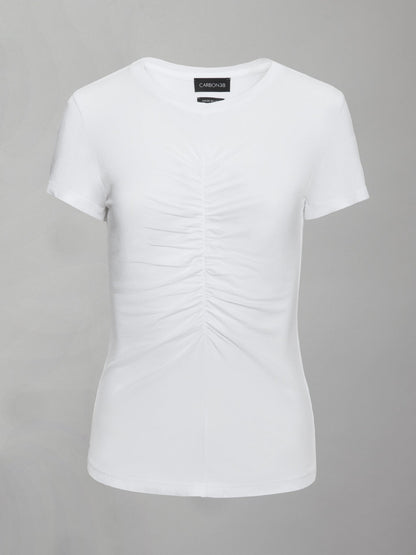 Carbon38 | Short Sleeve Ruched Front Tee - White