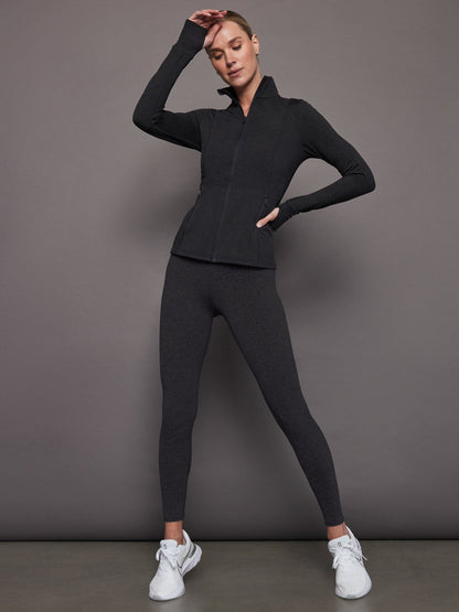 Carbon38 | Zip Long Sleeve Run Top - Charcoal Heather