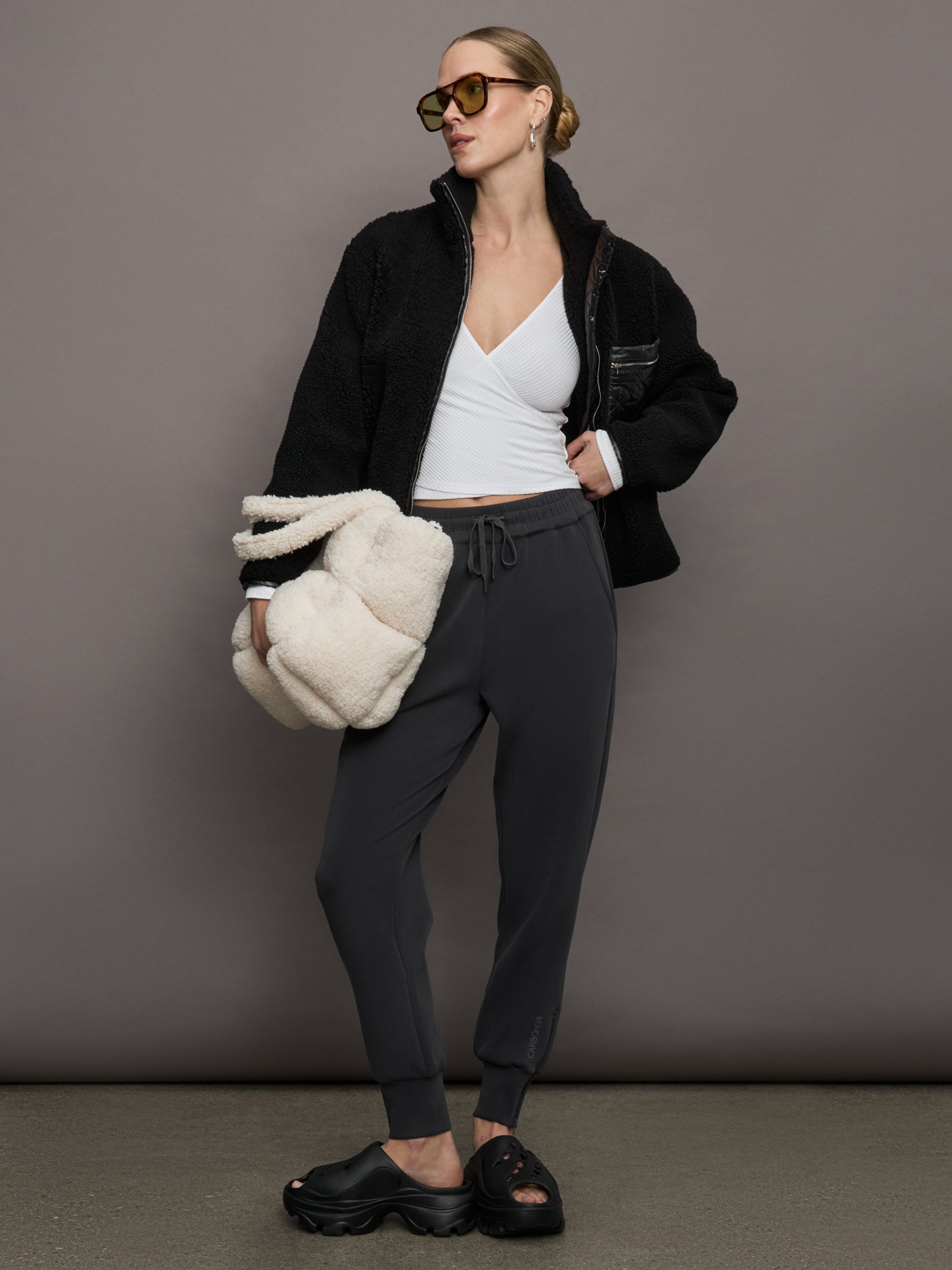 Carbon38 | Long Sleeve Wrap Top in Ribbed Jersey - White