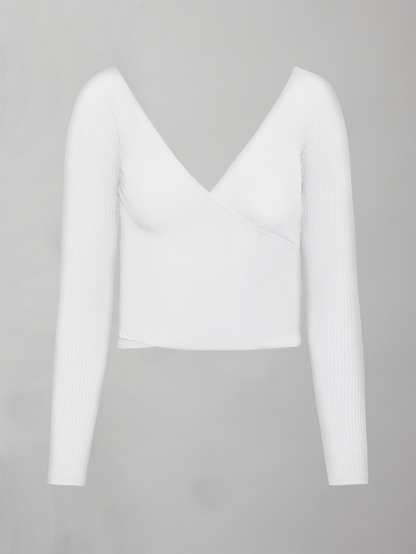 Carbon38 | Long Sleeve Wrap Top in Ribbed Jersey - White