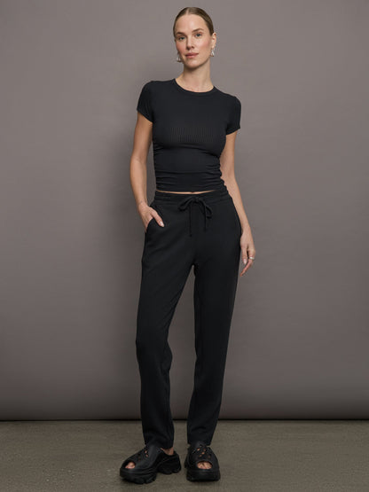 Carbon38 | Cap Sleeve Ruched Top in Ribbed Jersey - Black