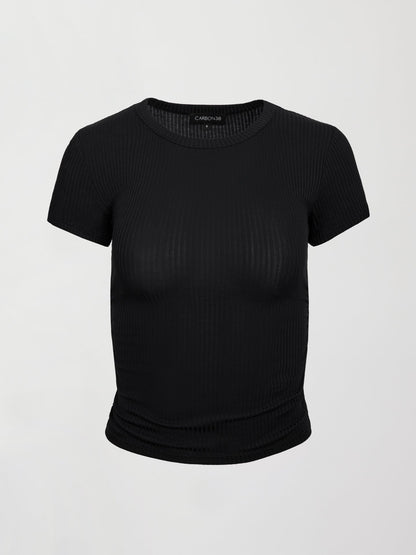 Carbon38 | Cap Sleeve Ruched Top in Ribbed Jersey - Black
