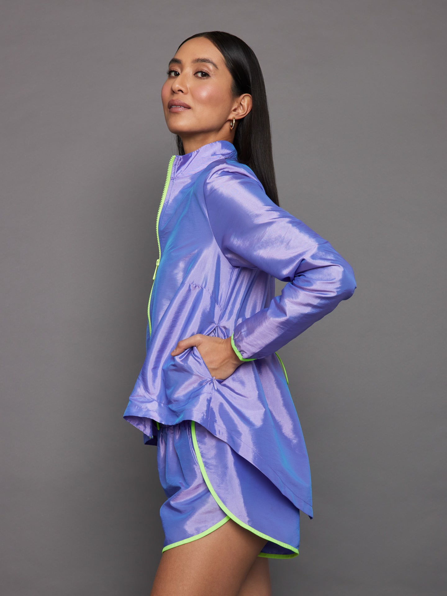 Carbon38 | Iridescent Nylon Jacket - Sweet Lavender/ Acid Lime