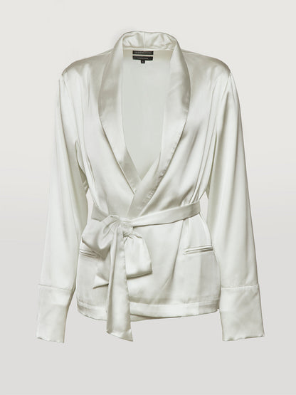 Carbon38 | Satin Smoking Jacket - Ivory