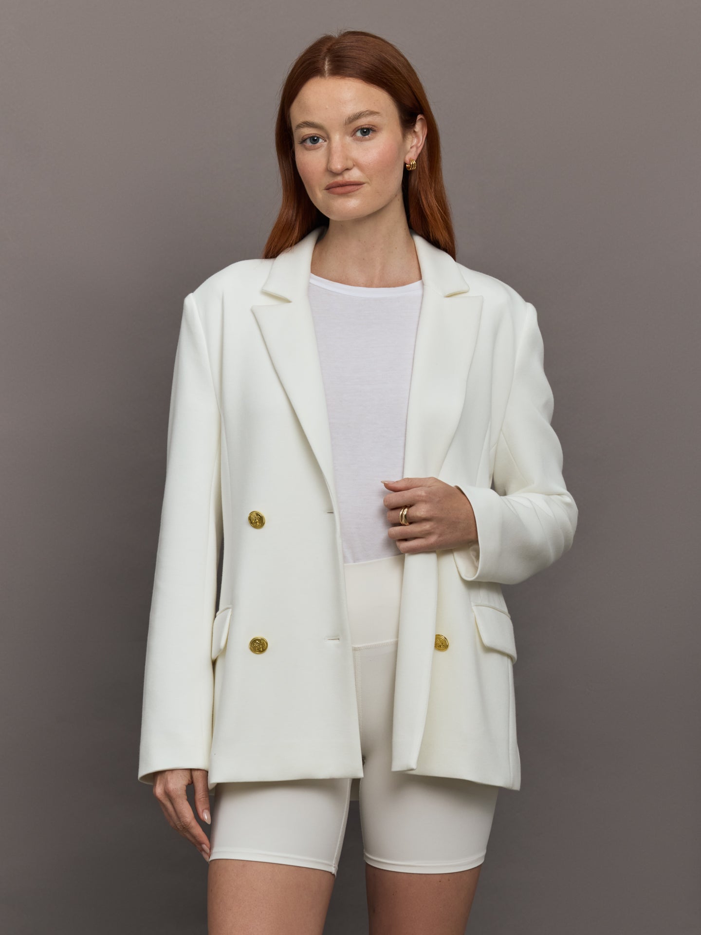 Carbon38 | Double Breasted Blazer in Scuba - White