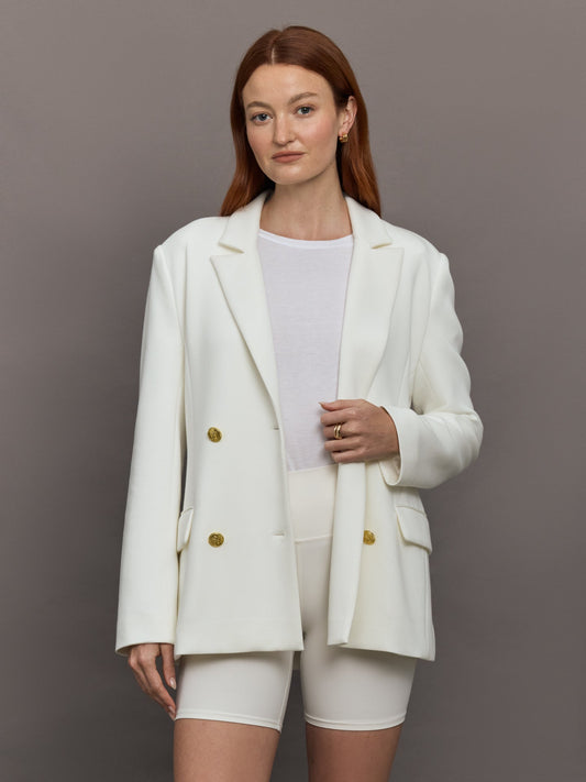 Carbon38 | Double Breasted Blazer in Scuba - White