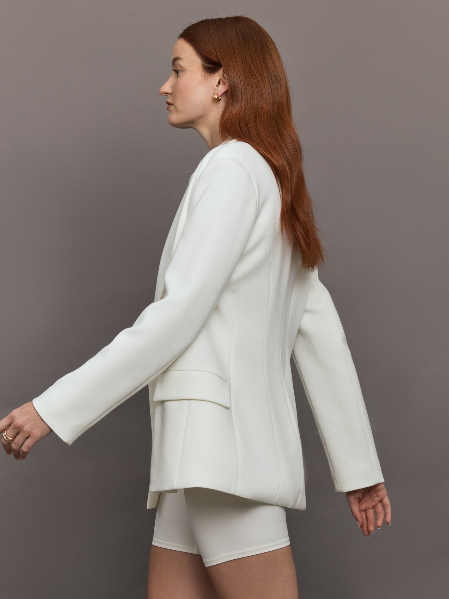 Carbon38 | Double Breasted Blazer in Scuba - White