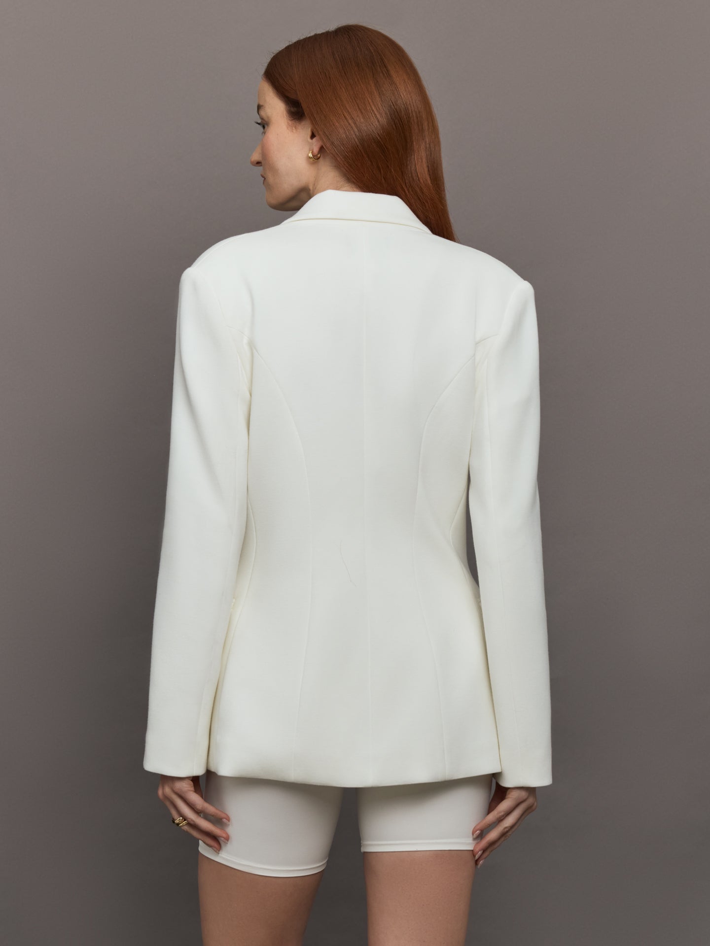 Carbon38 | Double Breasted Blazer in Scuba - White