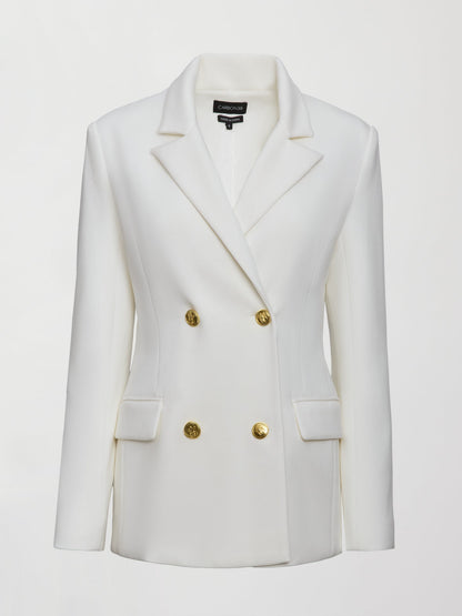 Carbon38 | Double Breasted Blazer in Scuba - White