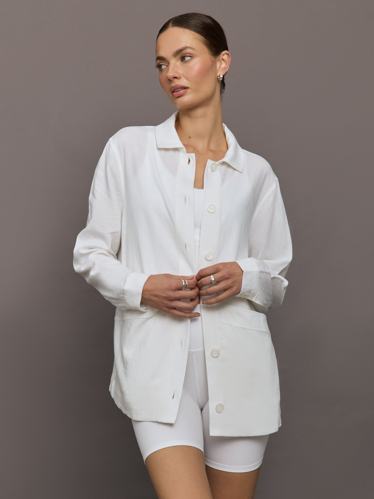 Carbon38 | Linen Shirt Jacket - White