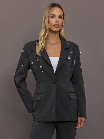 Carbon38 | Embellished Scuba Blazer - Charcoal