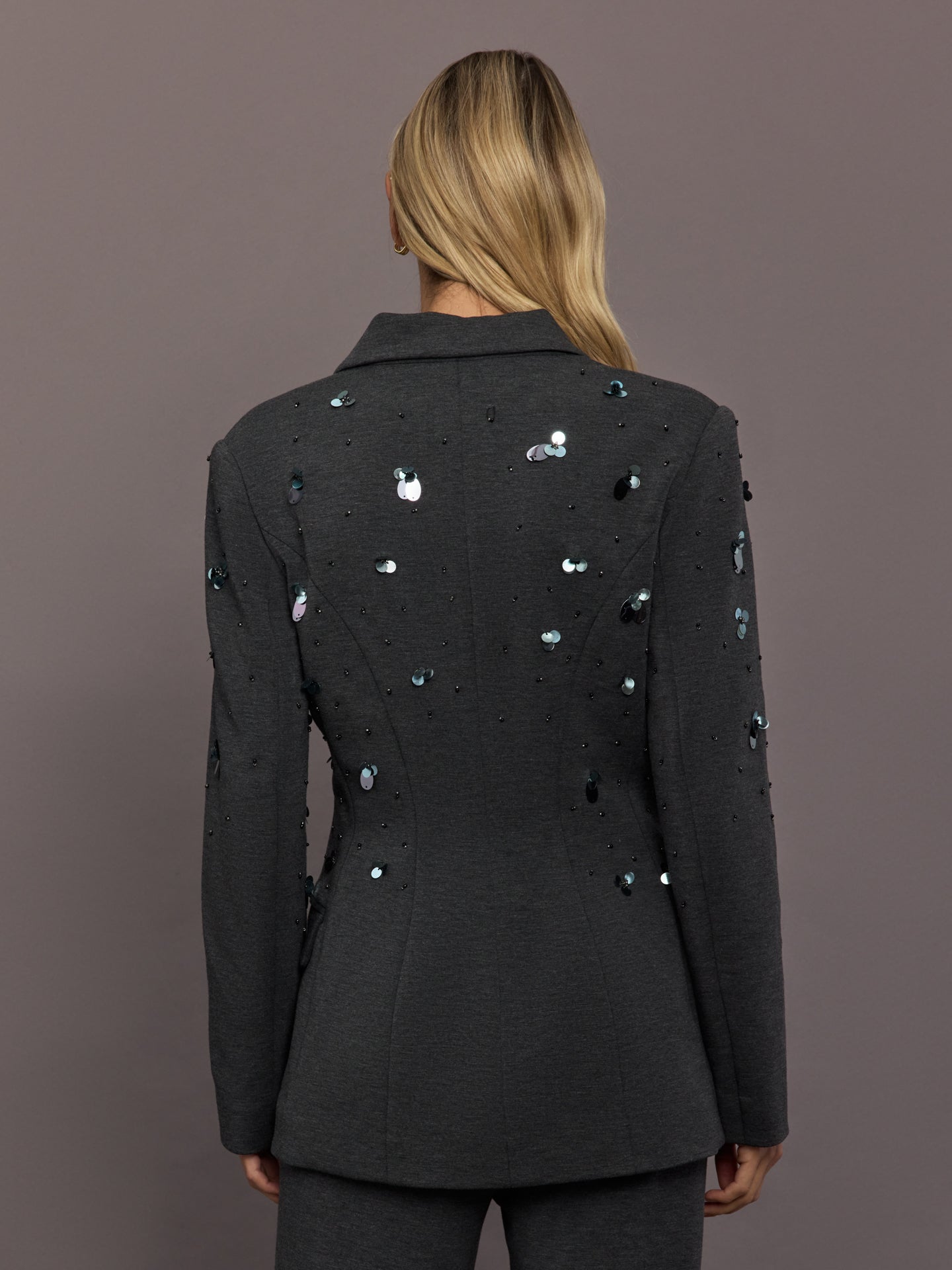 Carbon38 | Embellished Scuba Blazer - Charcoal