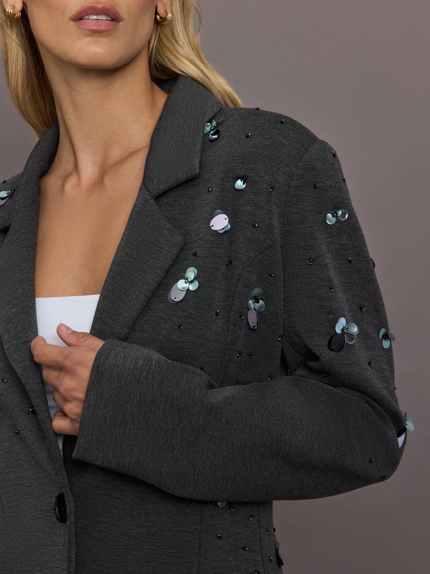Carbon38 | Embellished Scuba Blazer - Charcoal