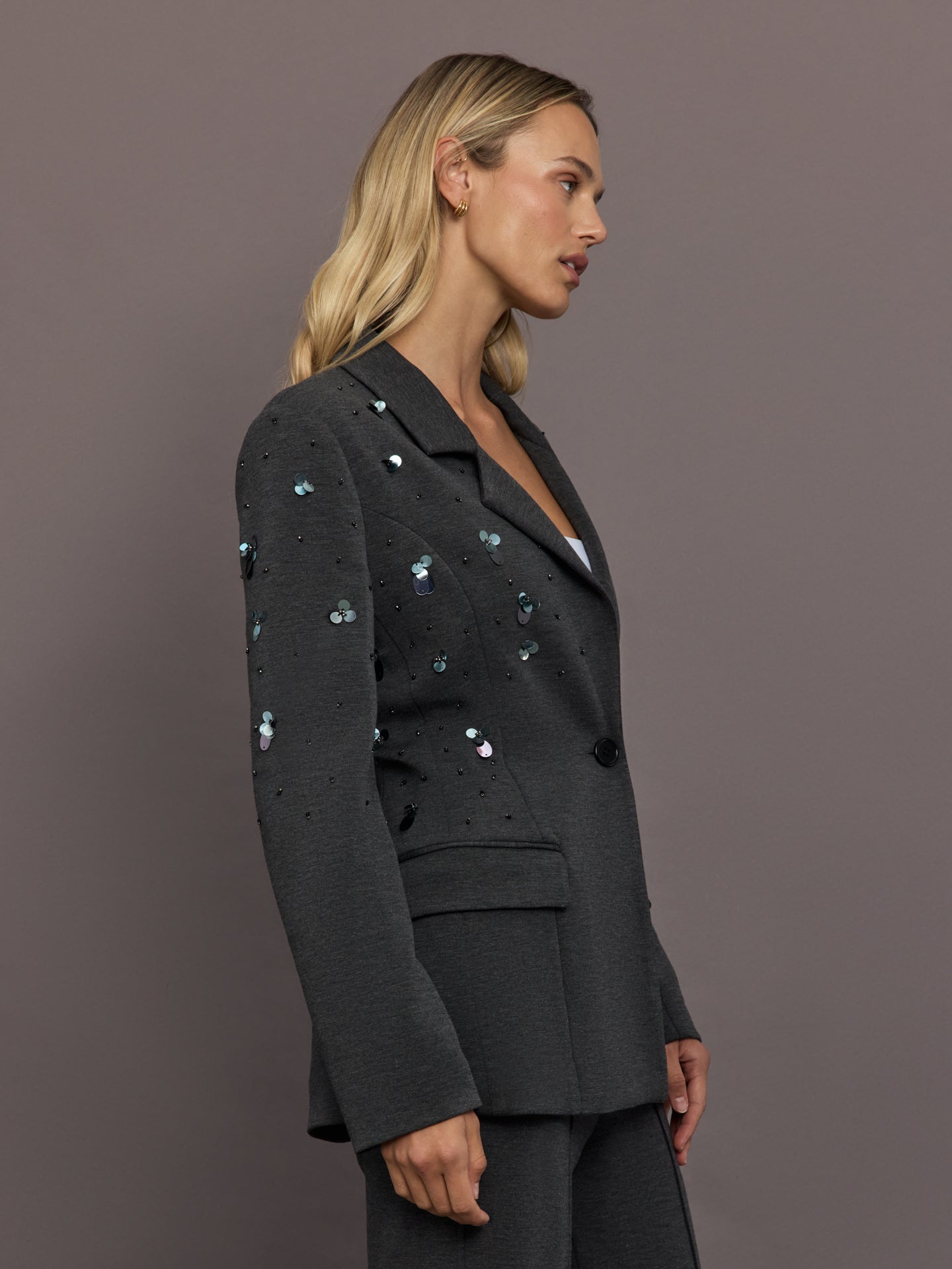 Carbon38 | Embellished Scuba Blazer - Charcoal