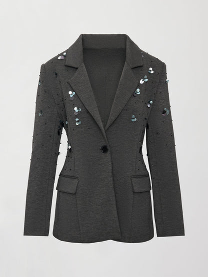 Carbon38 | Embellished Scuba Blazer - Charcoal