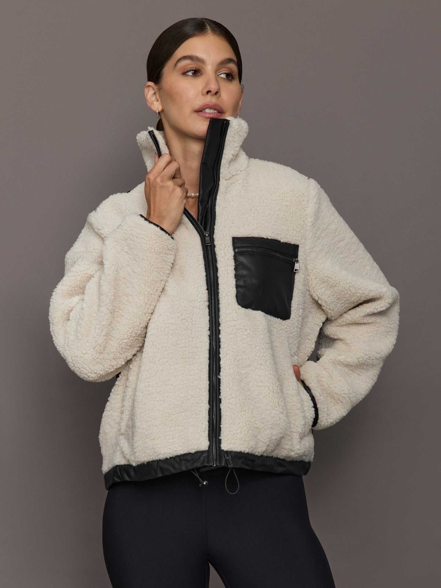 Carbon38 | Faux Leather Sherpa Jacket - Natural