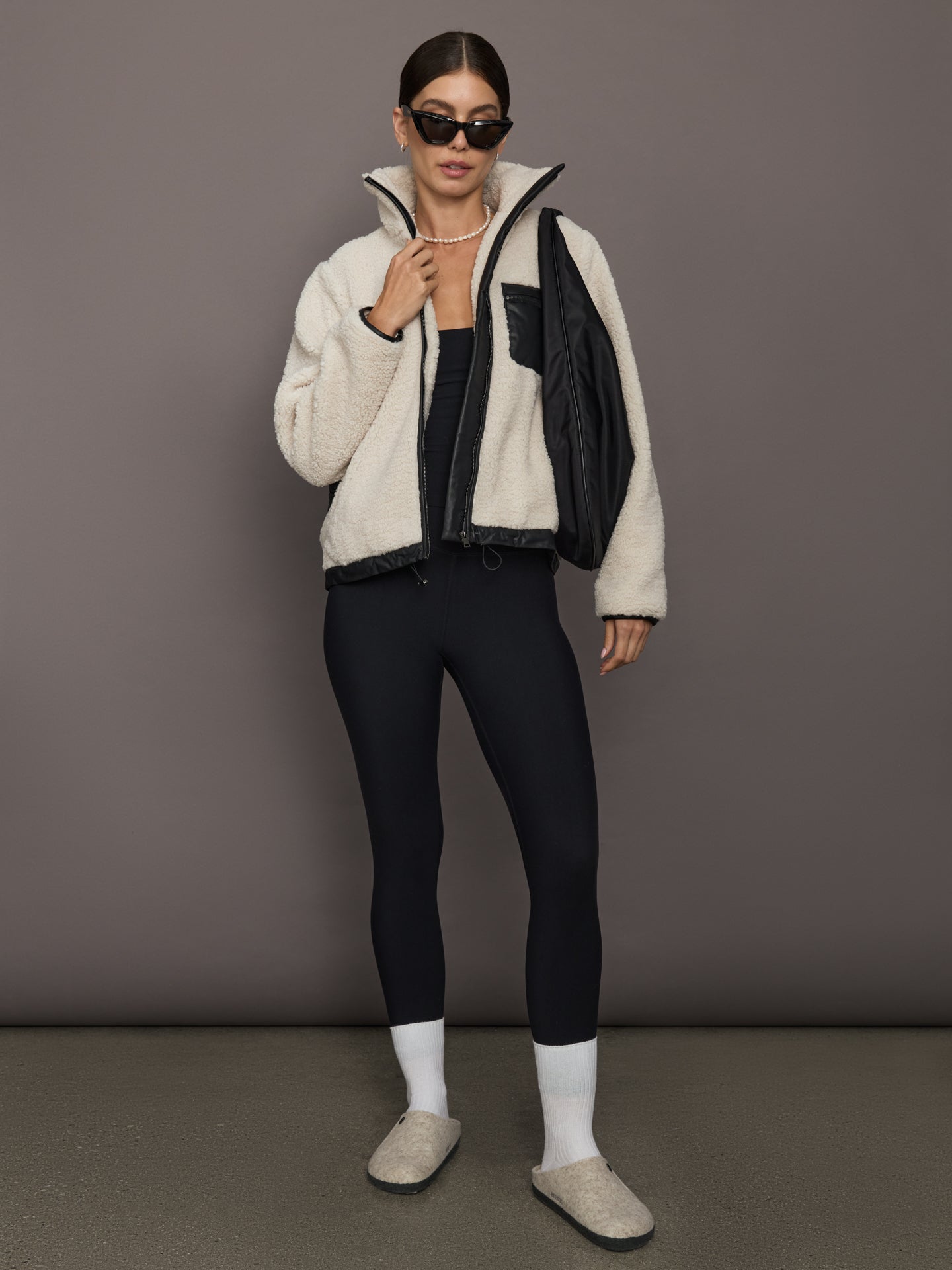 Carbon38 | Faux Leather Sherpa Jacket - Natural