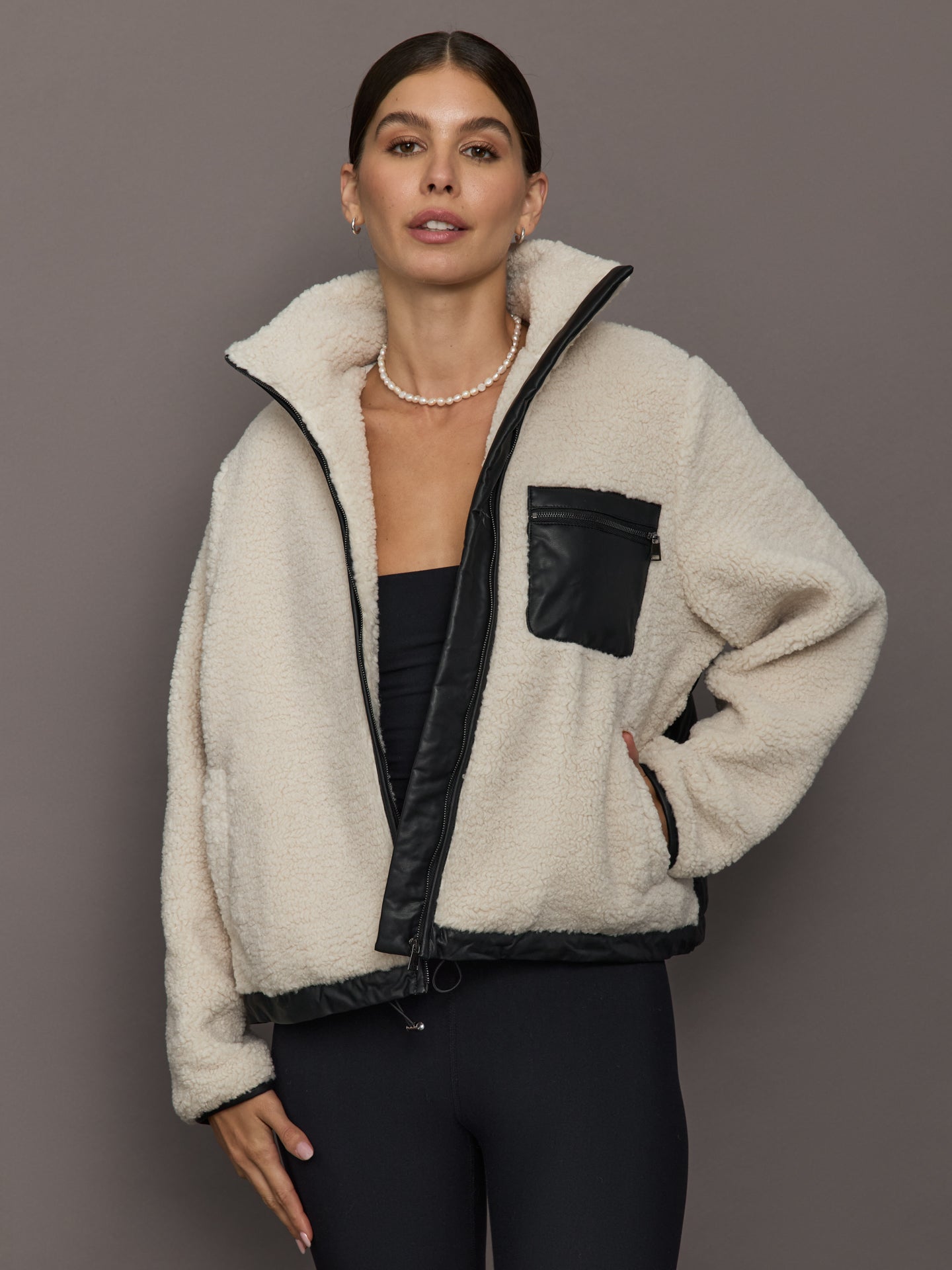 Carbon38 | Faux Leather Sherpa Jacket - Natural