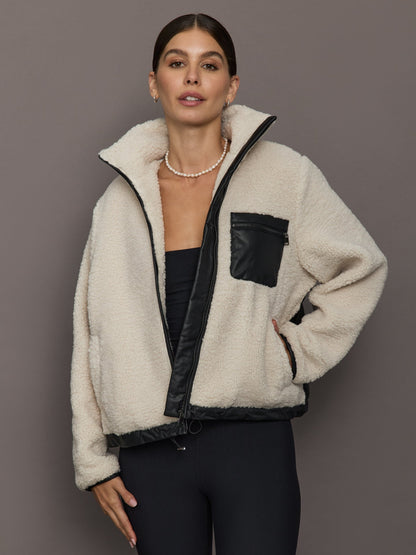 Carbon38 | Faux Leather Sherpa Jacket - Natural