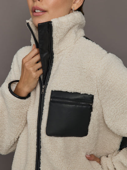 Carbon38 | Faux Leather Sherpa Jacket - Natural