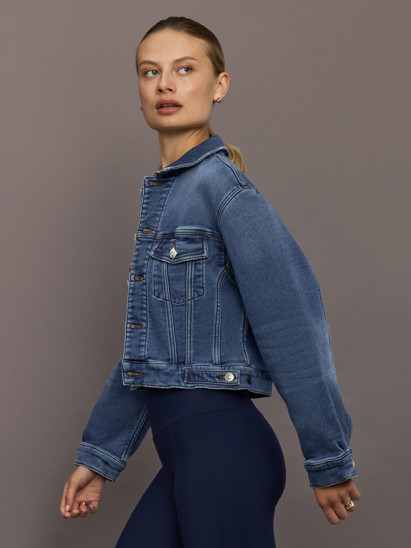 Carbon38 | Jeweled Cropped Denim Jacket - Dark Wash