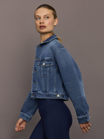 Carbon38 | Jeweled Cropped Denim Jacket - Dark Wash