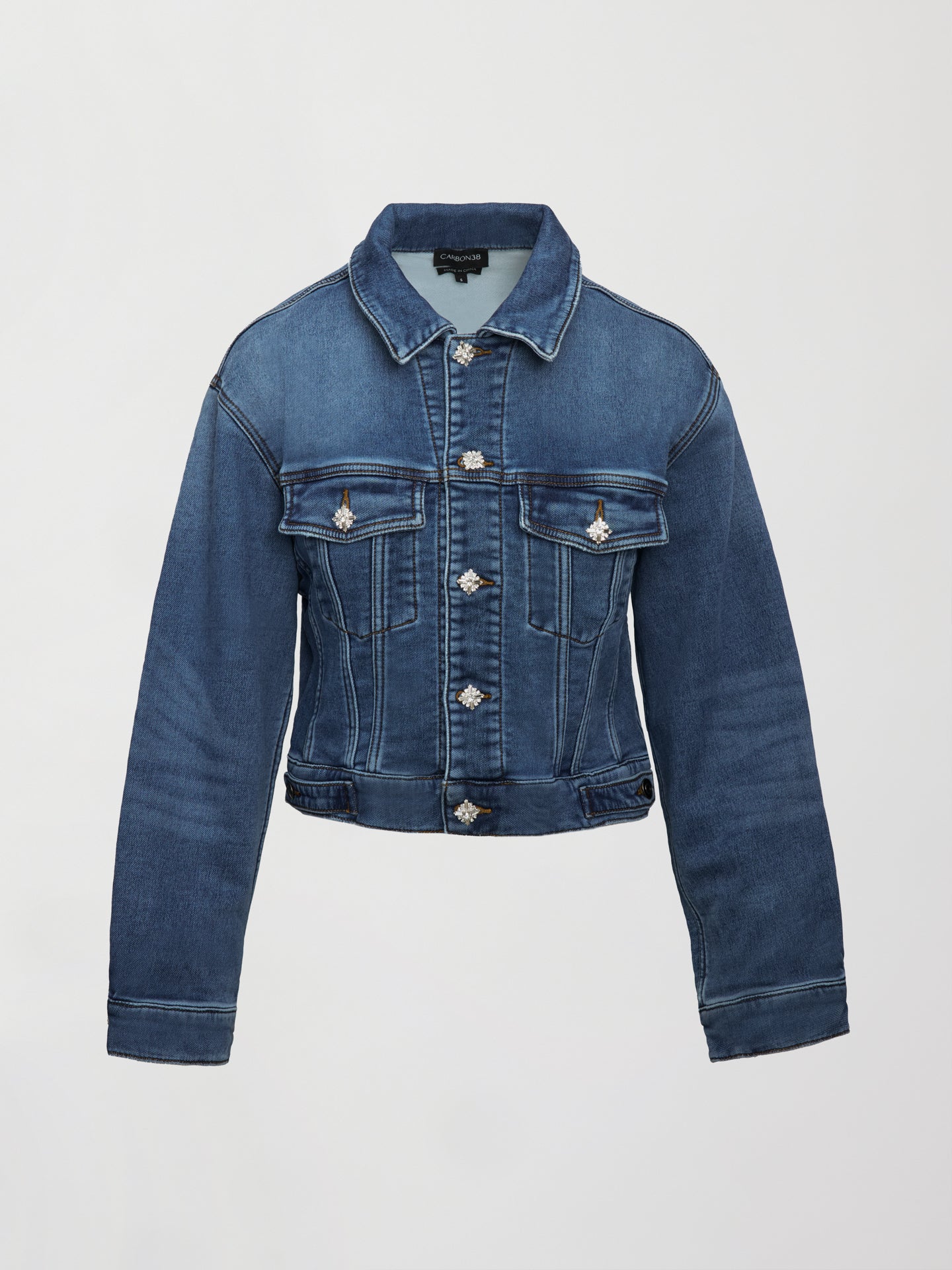 Carbon38 | Jeweled Cropped Denim Jacket - Dark Wash