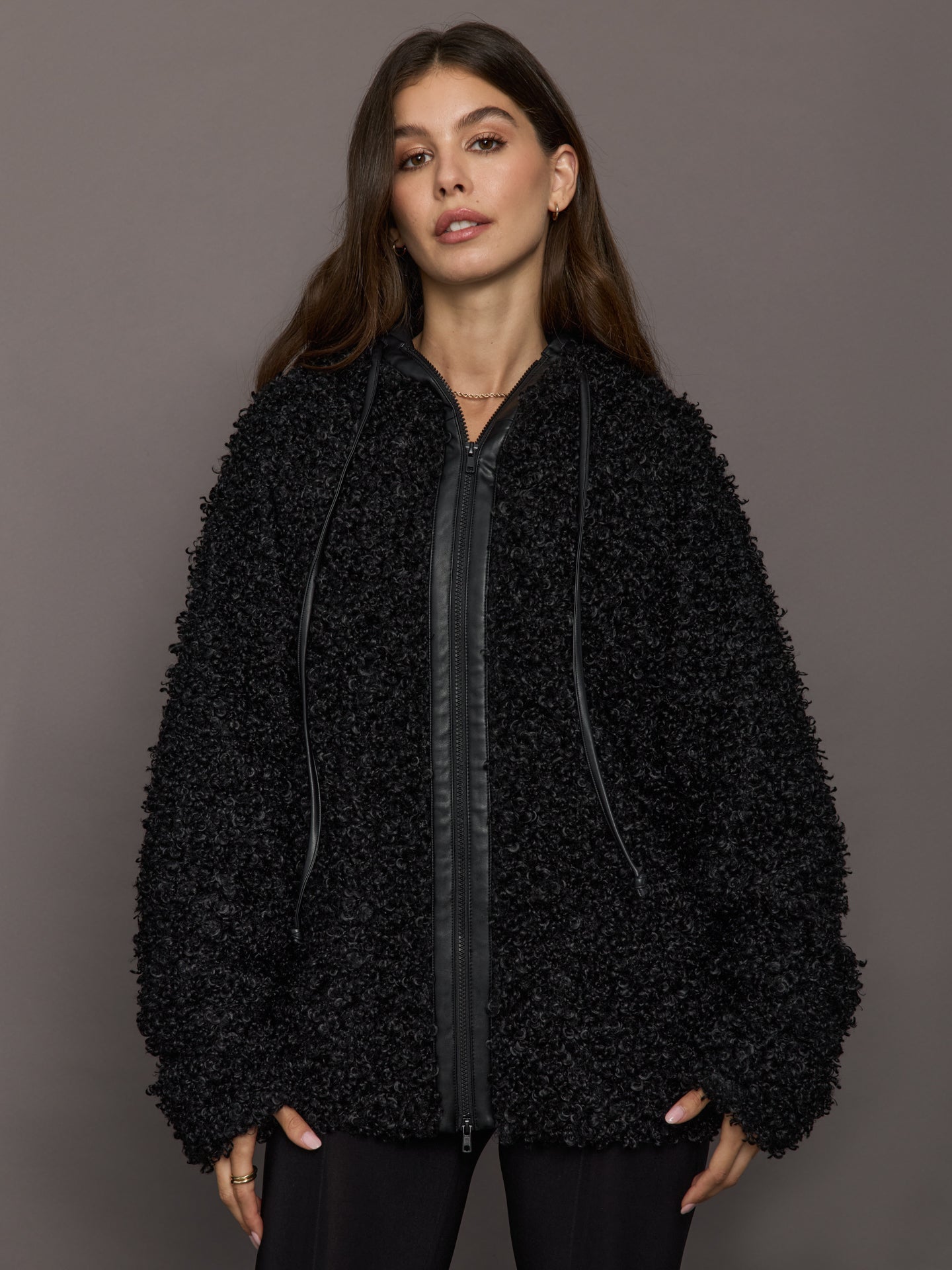 Carbon38 | Oversized Raglan Sleeve Zip Front Hooded Jacket - Black