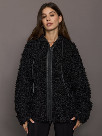 Carbon38 | Oversized Raglan Sleeve Zip Front Hooded Jacket - Black
