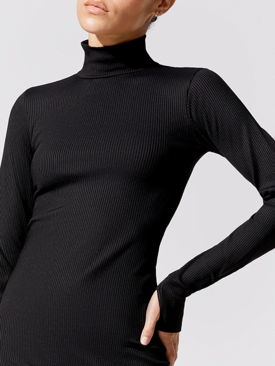 Carbon38 | Ribbed Long Sleeve Dress - Black