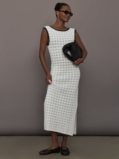 Carbon38 | Open Back Knit Crochet Dress - Ivory