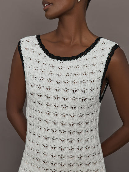 Carbon38 | Open Back Knit Crochet Dress - Ivory